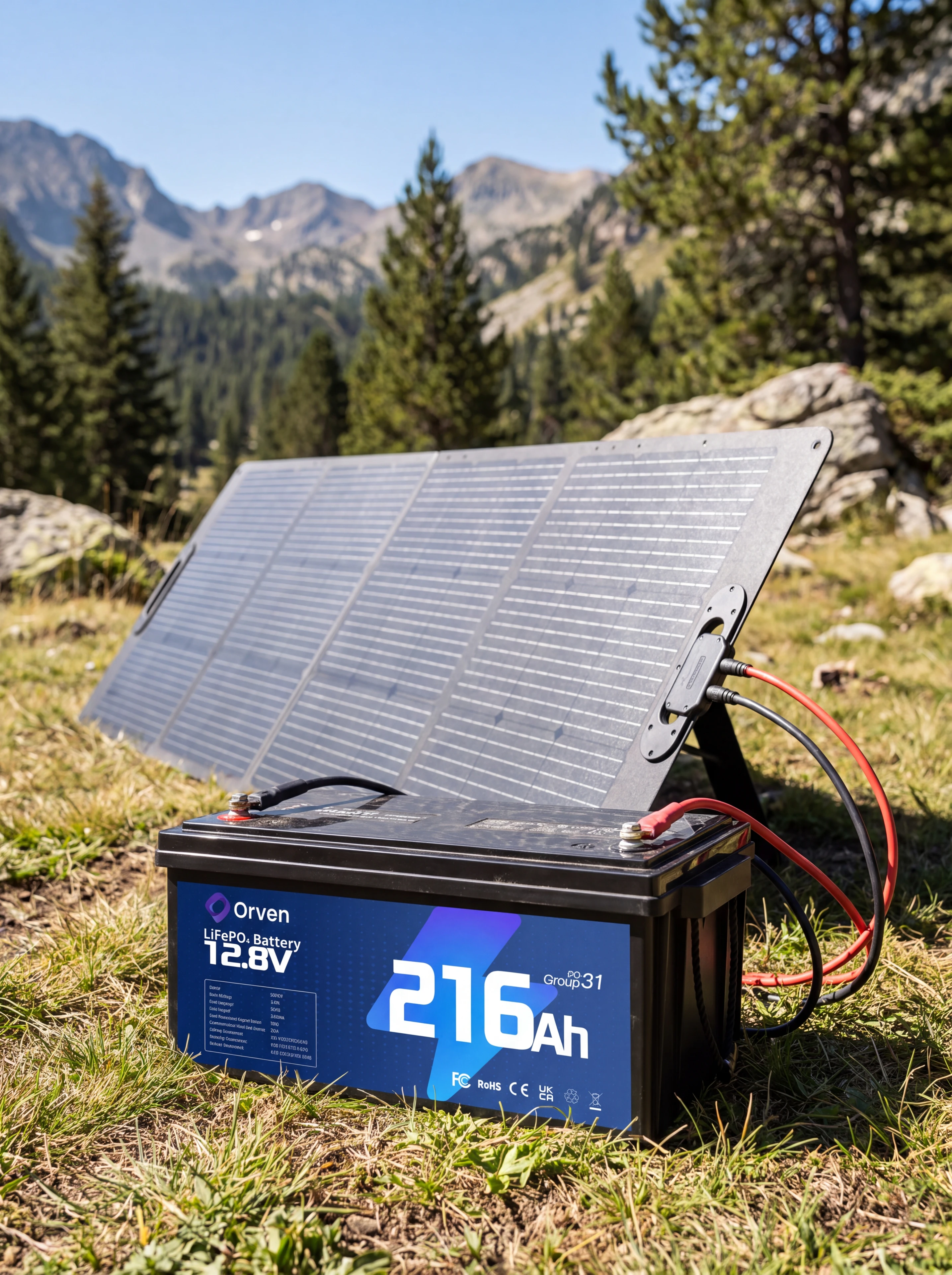 Orven 12,8 V 216 Ah LiFePO4 akü, dağda güneş paneline bağlı